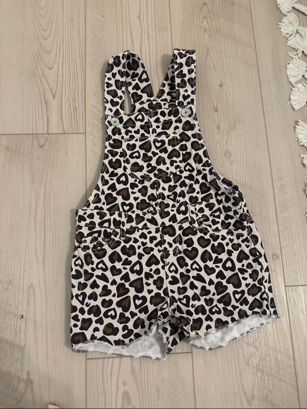 Leopard Heart Print Short Overalls